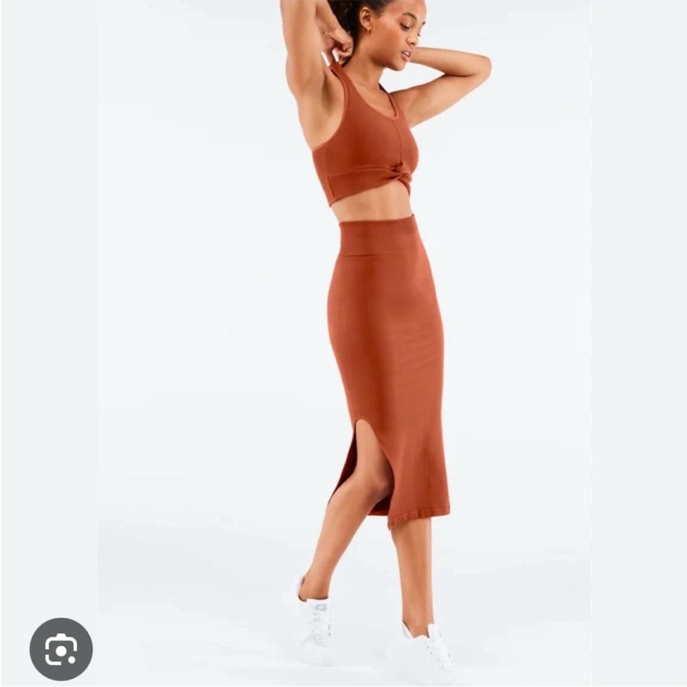 Fabletics Rust set (Midi Pencil Skirt with Slit & built-in sports bra crop top)